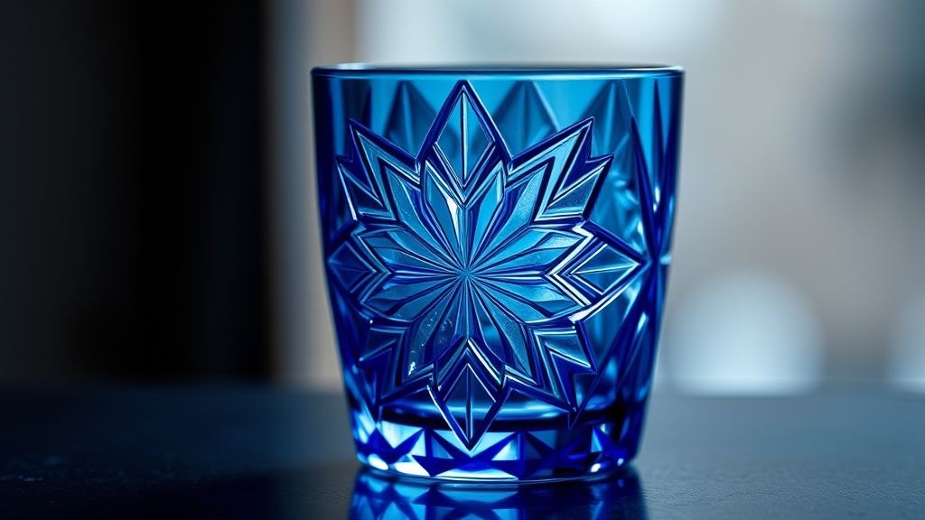Precision cut blue glass with a sandblasted finish for a sleek and textured look